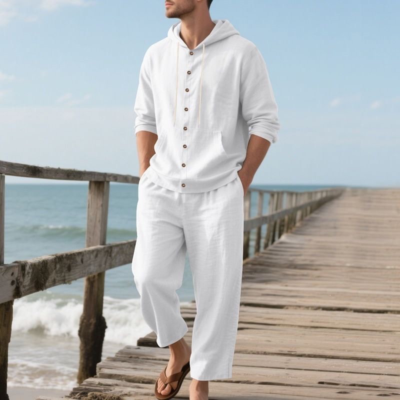 Men's Linen Beach Set Summer C - Linen Shirt Breathable recension och pris